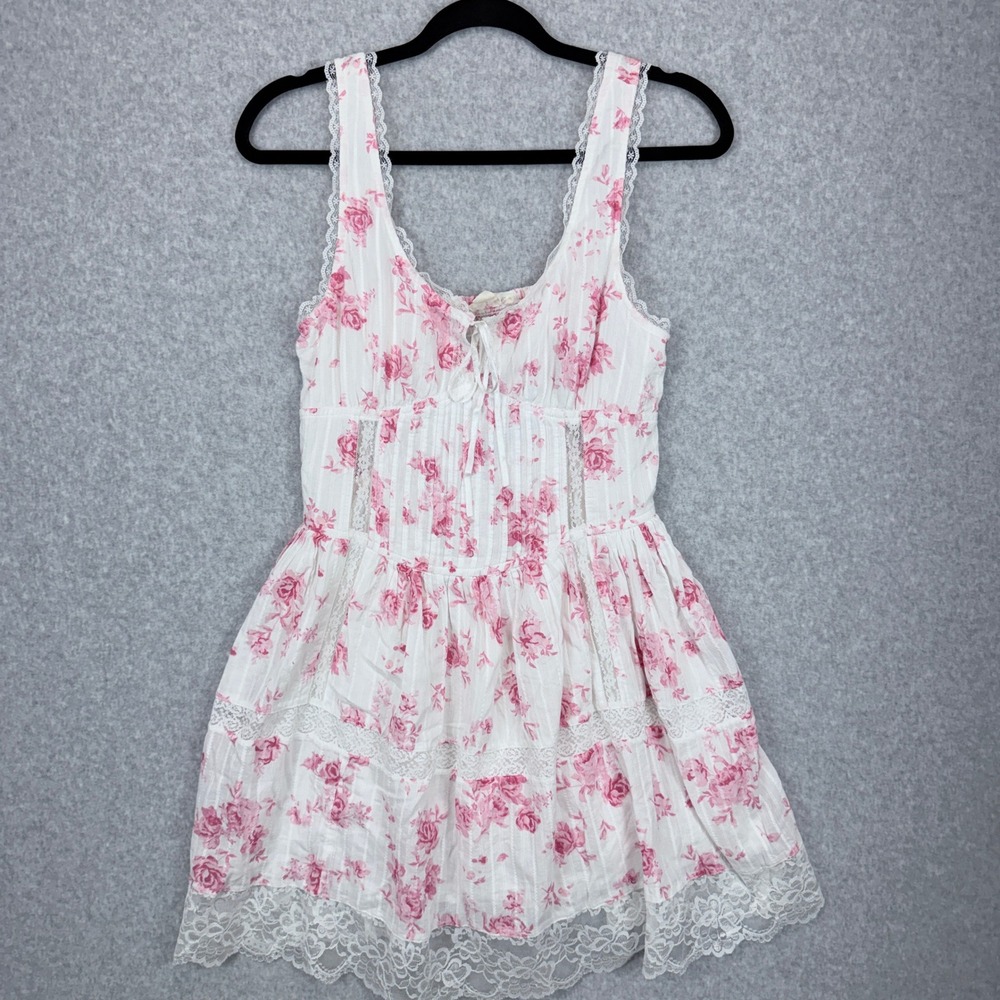 Aeropostale Floral Lace Mini Dress M Adjustable Straps Pink Coquette Cottagecore